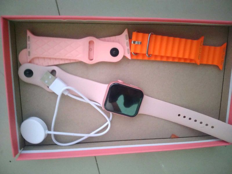 Smart Watch In Pink Colour With Charger