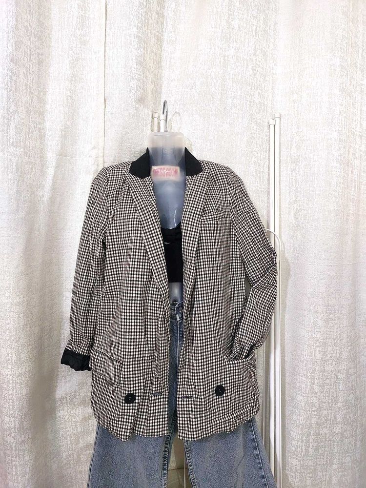 Checkered Blazer with Black Accents