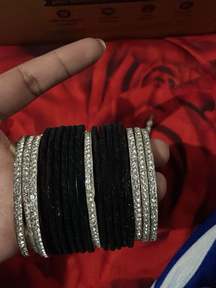 Black &amp; Silver Bangle Set, one hand only