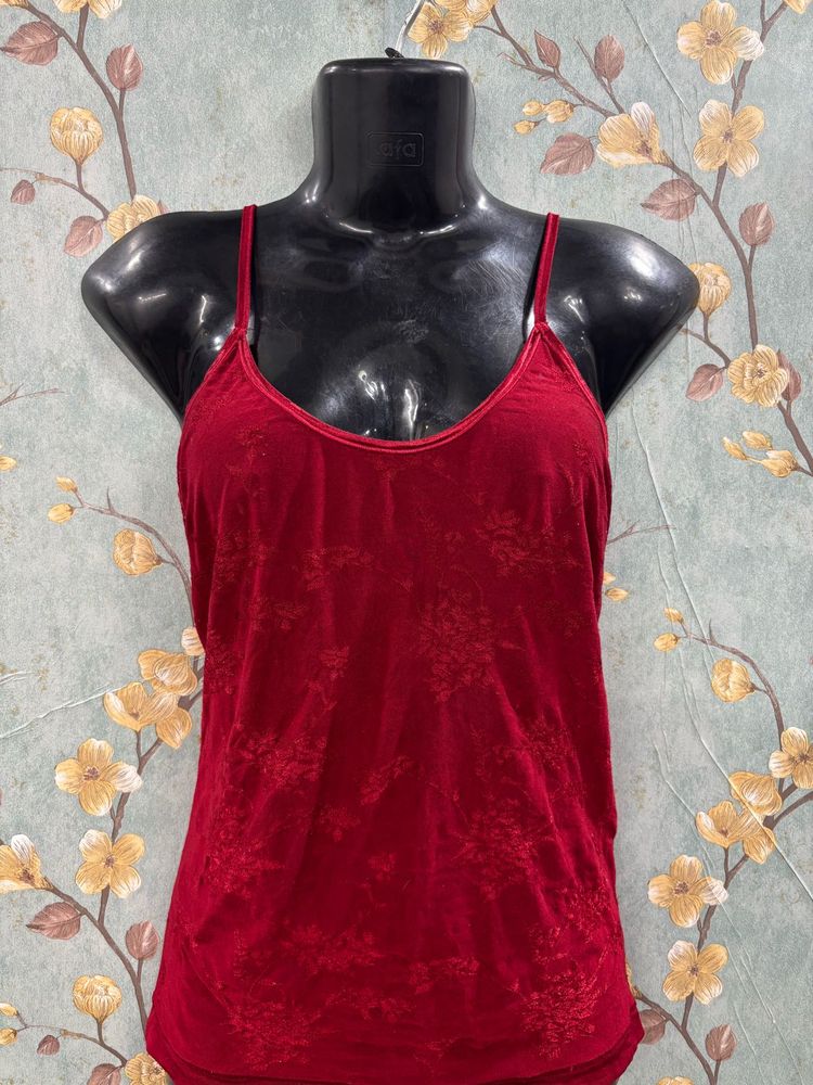 Red Embroidered Cami