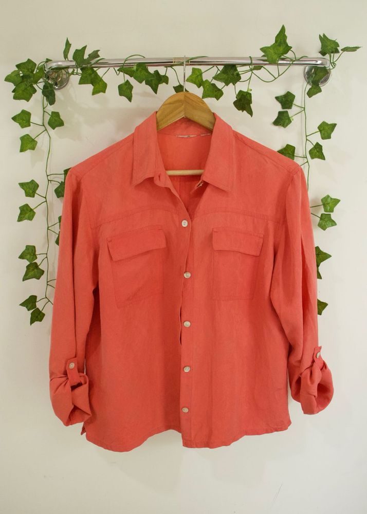 Coral Jacquard Button-Down Shirt