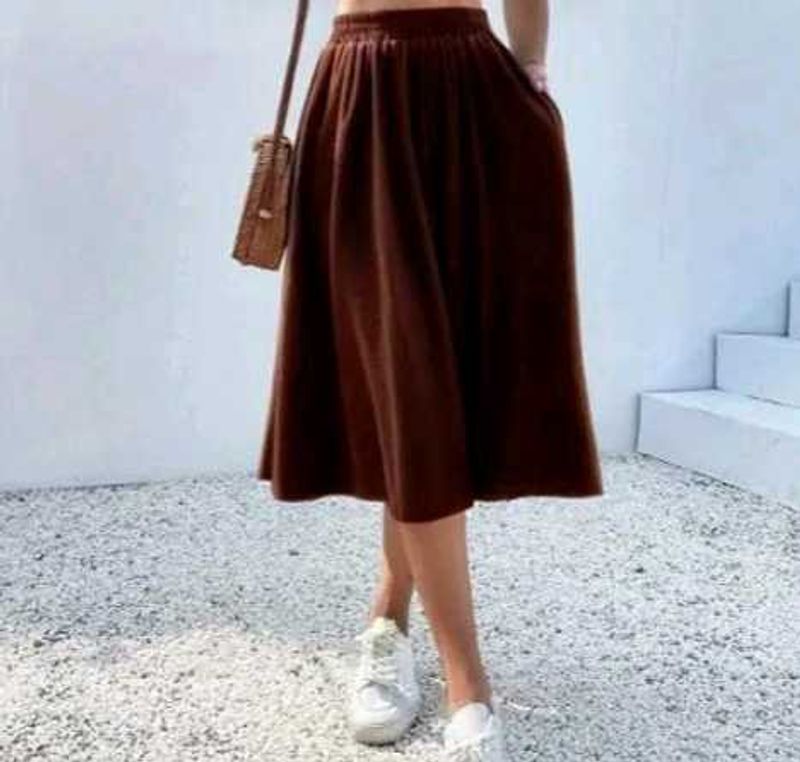 Brown Midi Skirt with Pockets