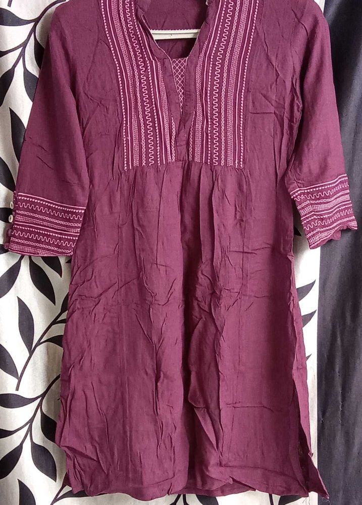 Mauve Embroidered short Kurti