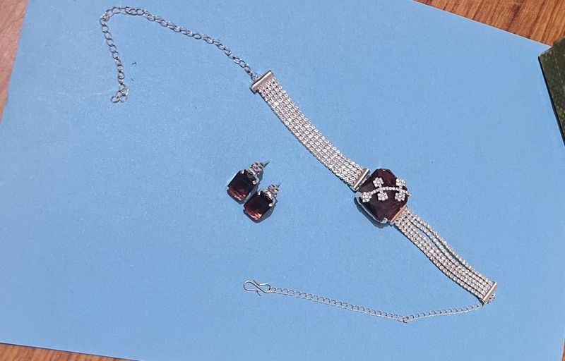 Sparkling Choker &amp; Earring Set with Amber Tones