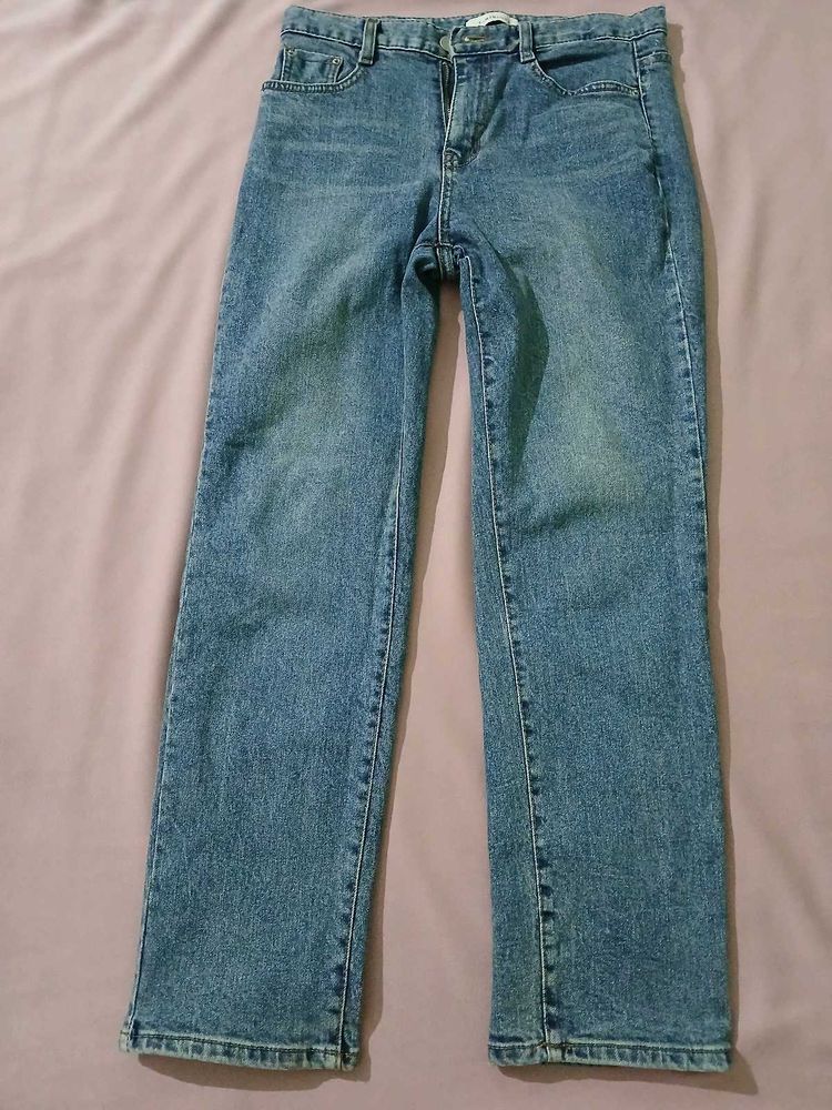 Blue Straight Leg Denim Jeans