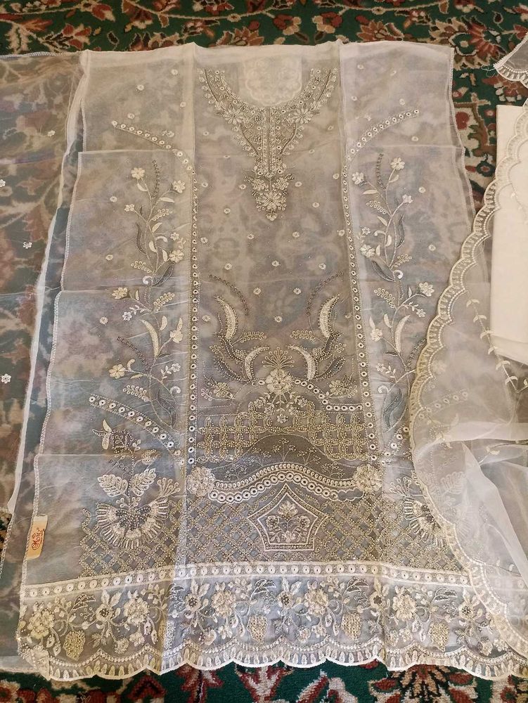 Fully Embroidered Partywear Unstitched Suit