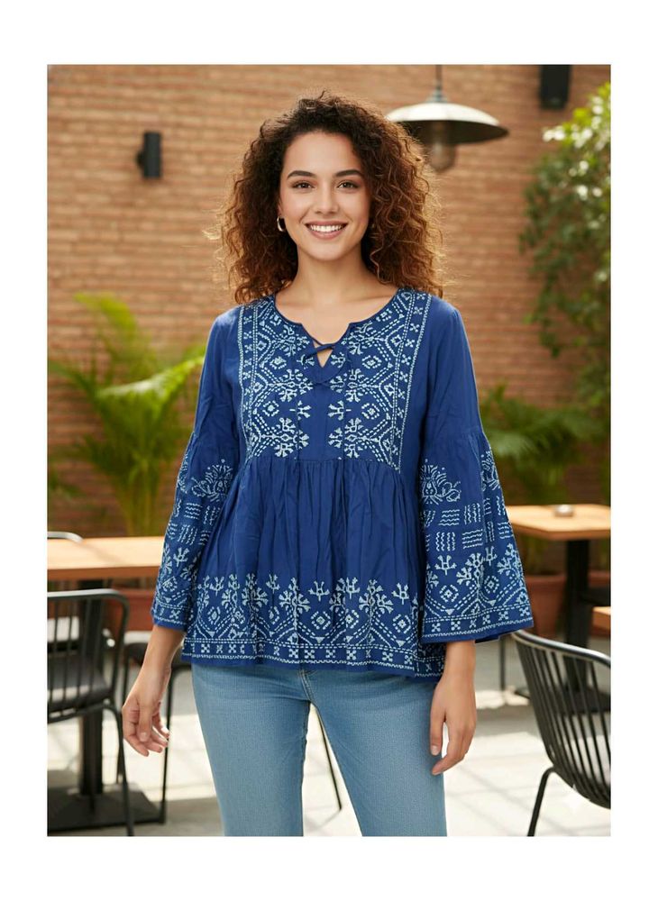 Boho Embroidered Peasant Top