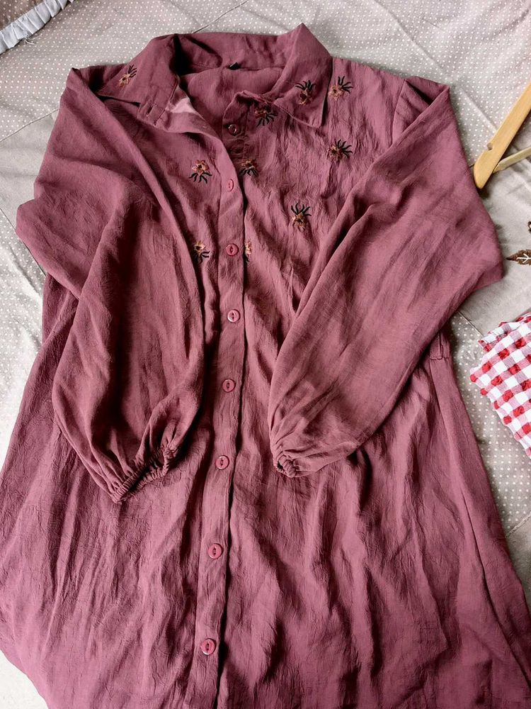 Embroidered Rose Button-Down