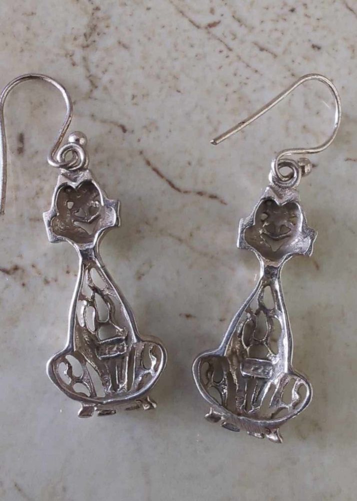 925 Sterling Silver Cat Earrings