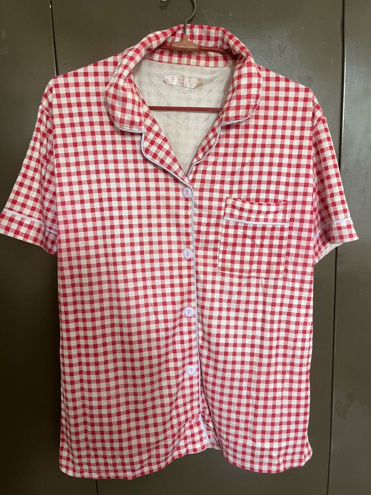 Red &amp; White Checkered Pajama Top