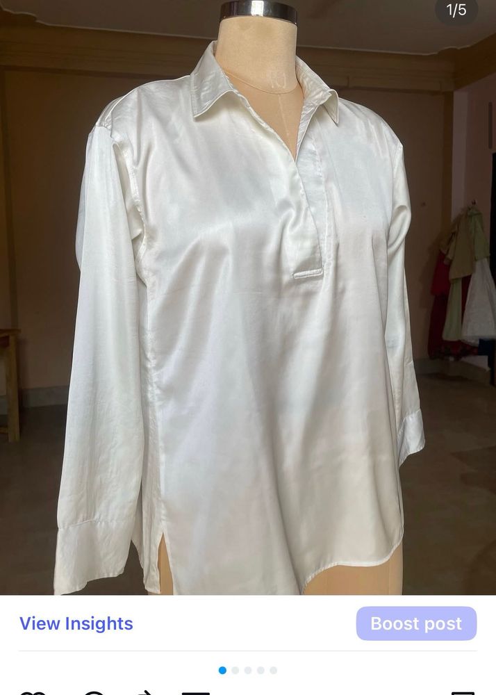 White Satin Button-Up