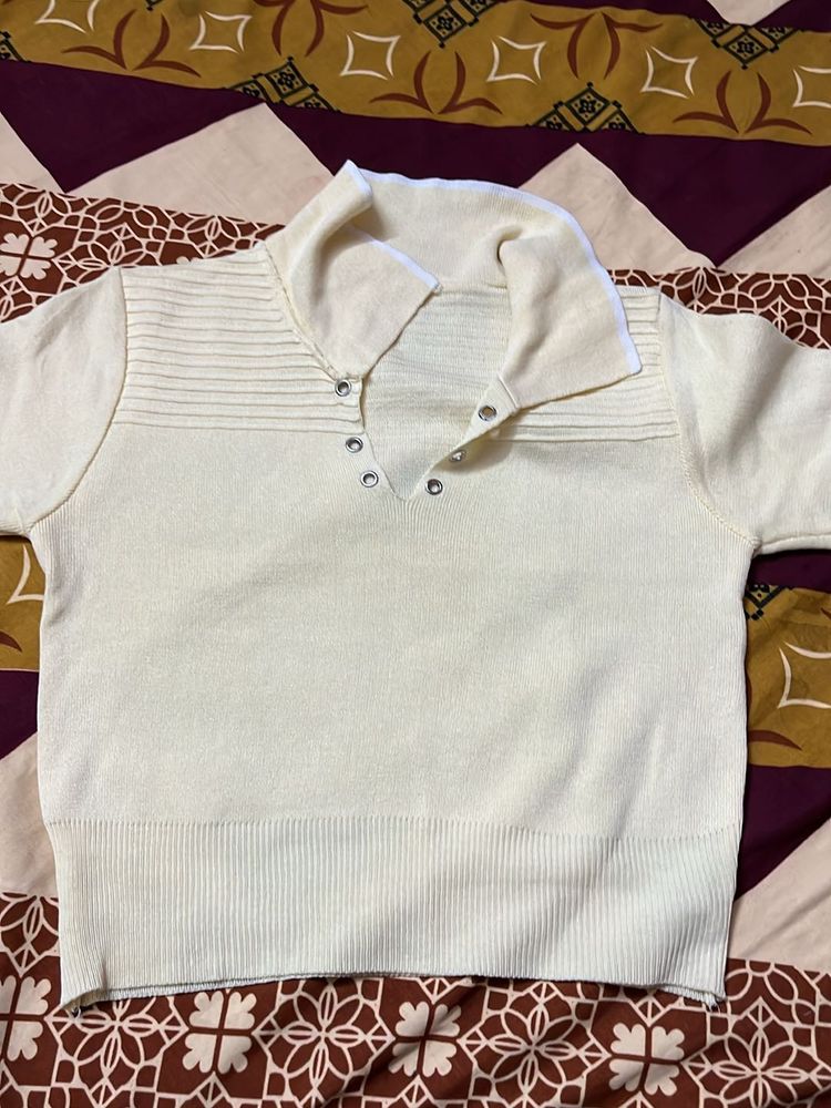 Vintage Cream Knit Short Sleeve Top