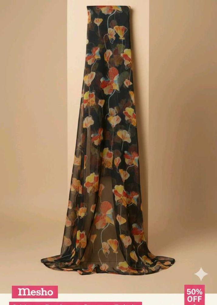 2 Meter Floral Print Organza Fabric Unstiched