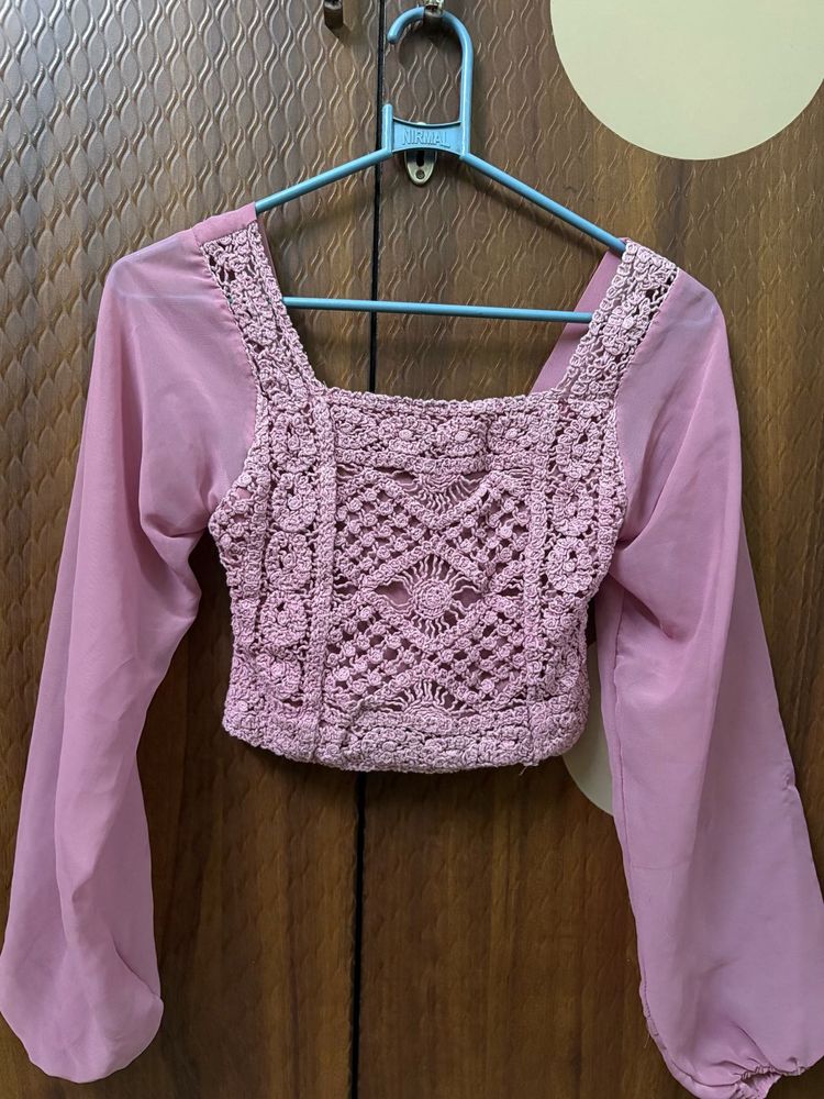 Pink Crochet Crop Top