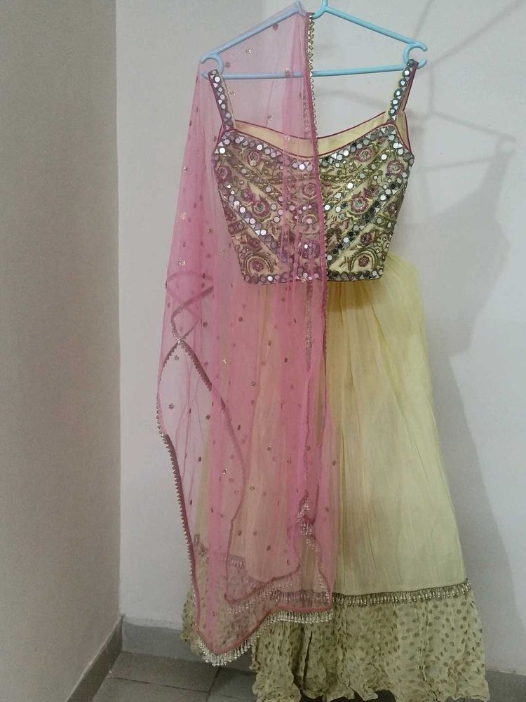 Yellow-pink Lehenga Choli Set with Dupatt