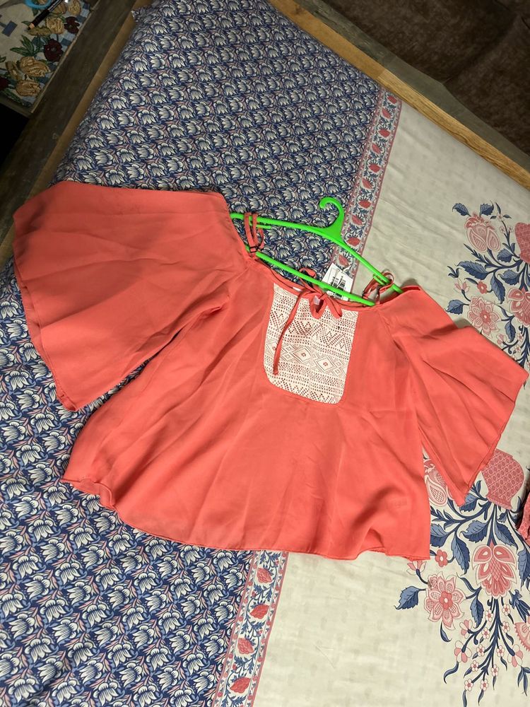 brand new Coral Flutter Sleeve Top
