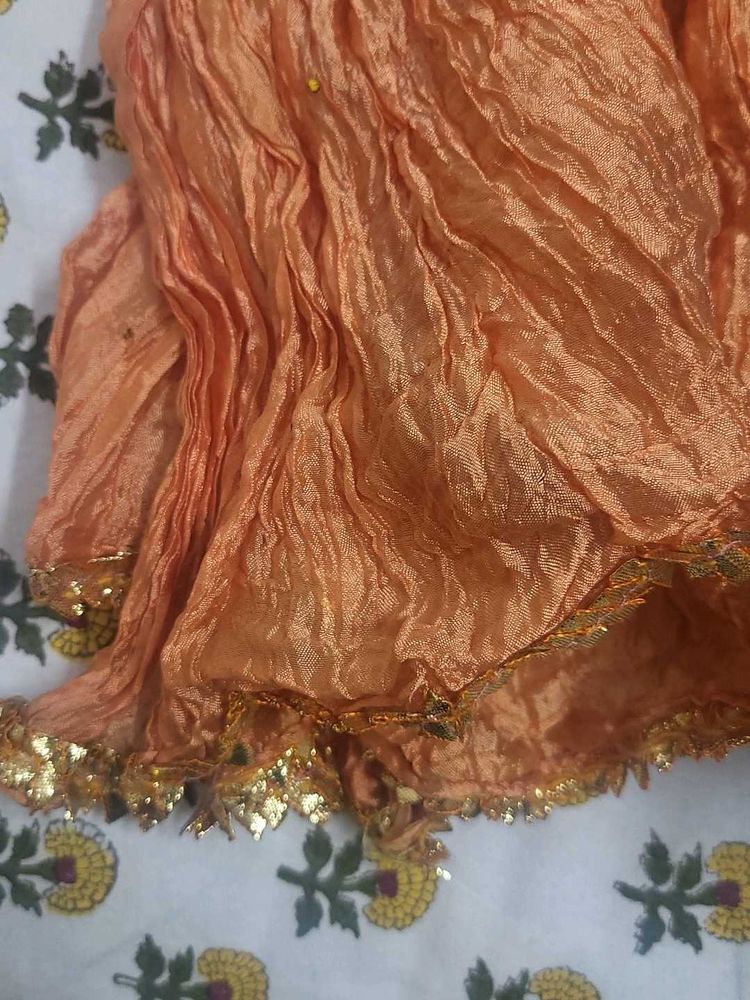 Orange Semisilk Crushed Dupatta