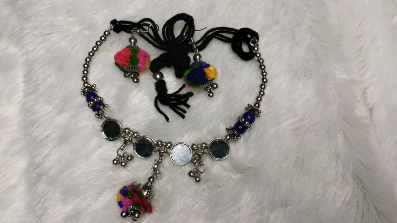 Boho Mirror &amp; Tassel Necklace Set