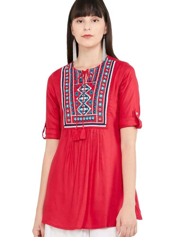 Red Embroidered Tunic Top