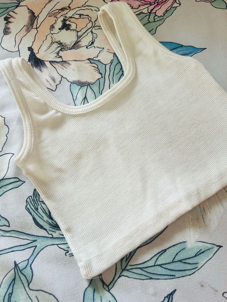 White Ribbed Tank Top
