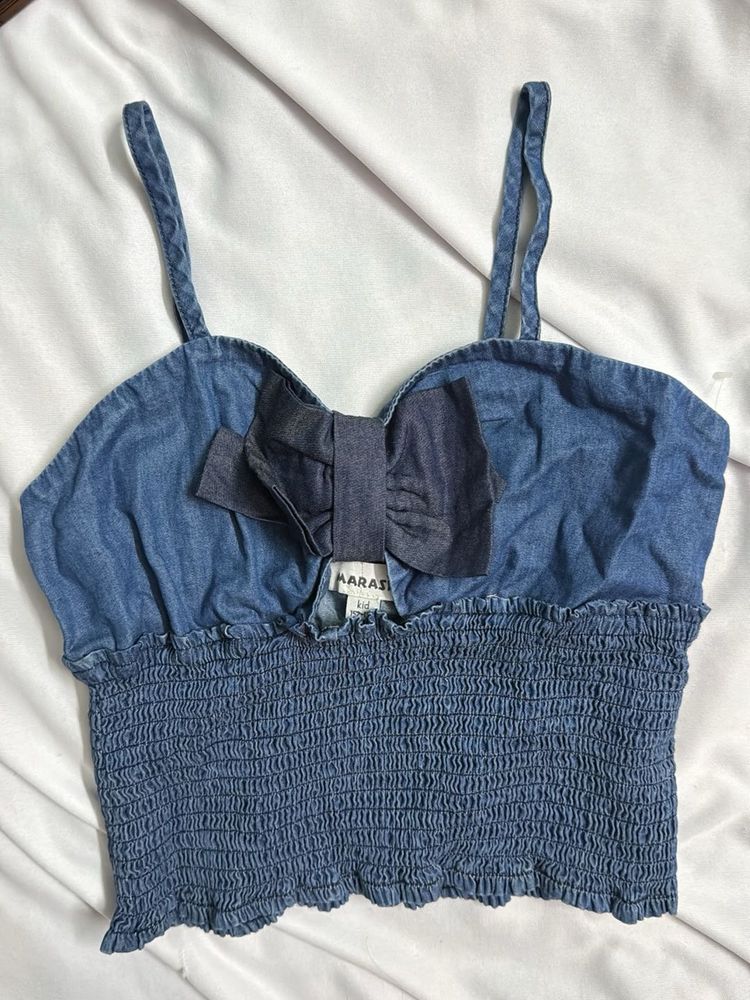 Cute Denim Bow Crop Top