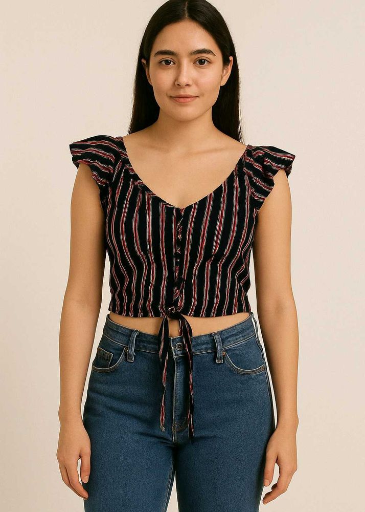 Striped Ruffle Crop Top