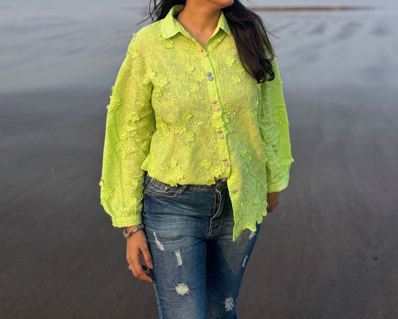 Neon Floral Button-Up Shirt