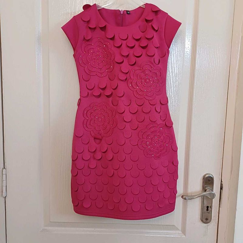 Pink Cut work Flower Dress - western formal style