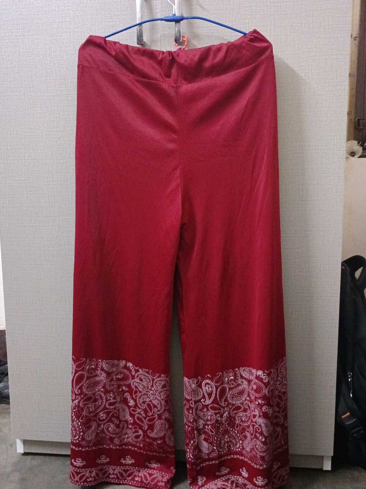 Red Boho Wide-leg pants with Palsey Print