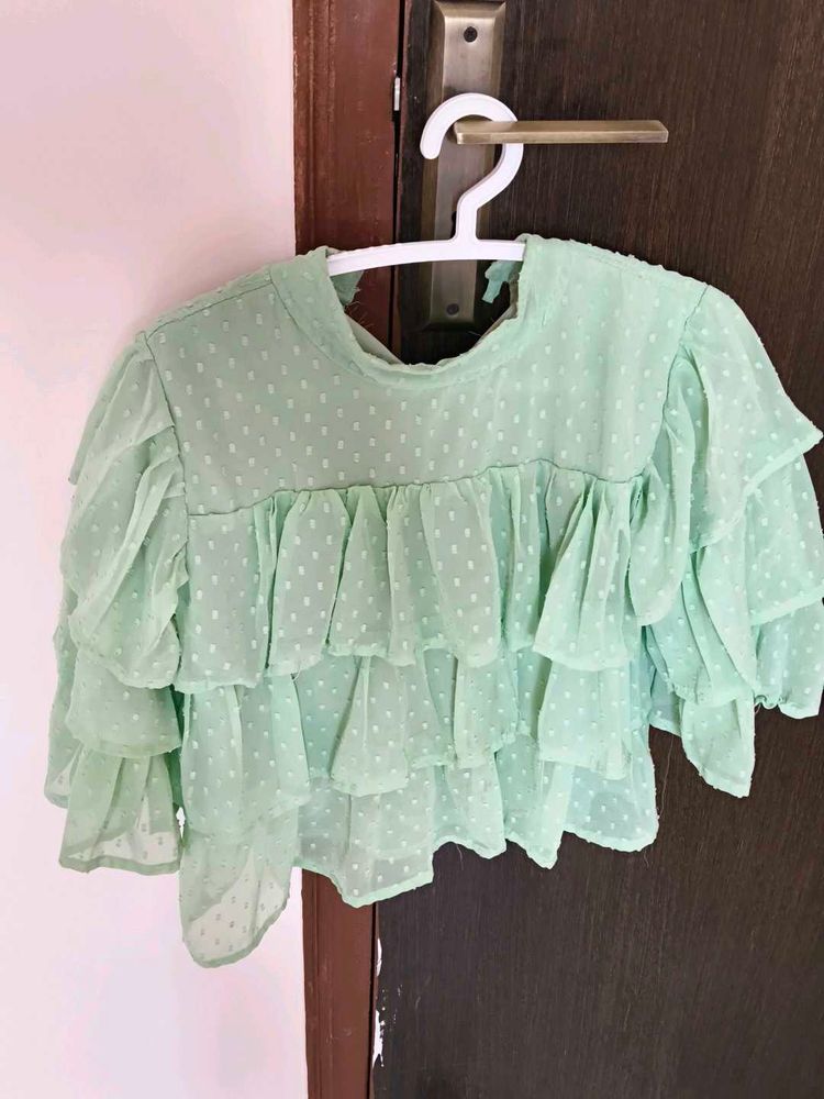 Mint Ruffle Top