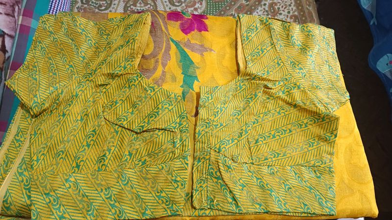 Jute Cotton Yellow Saree