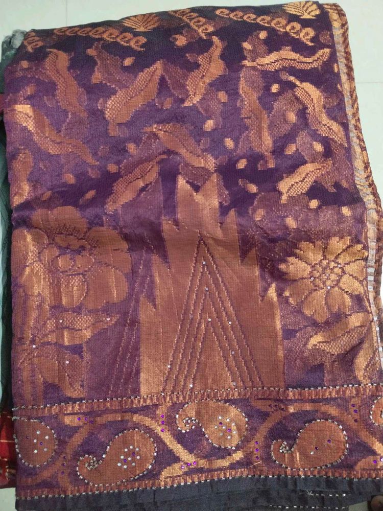 Elegant Purple &amp; Gold Sari
