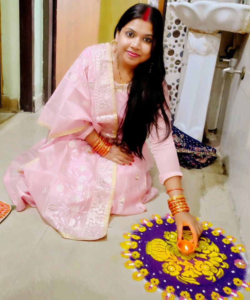 Festival special pink gown with dupatta