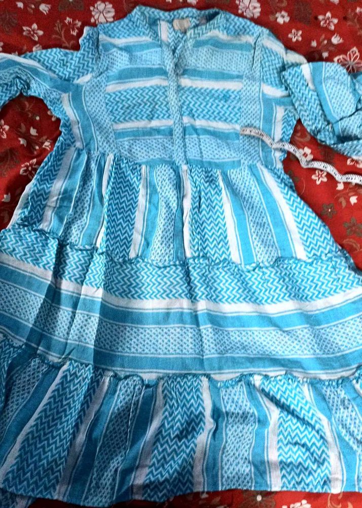 Sky Blue Short Dress Pure Soft Cotton