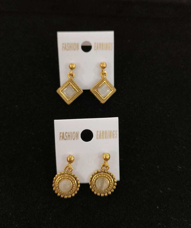 New Fashion Gold Toned Drop Earrings Set Of 2