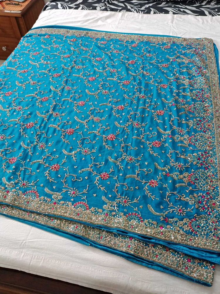 Teal Embroidered Sari