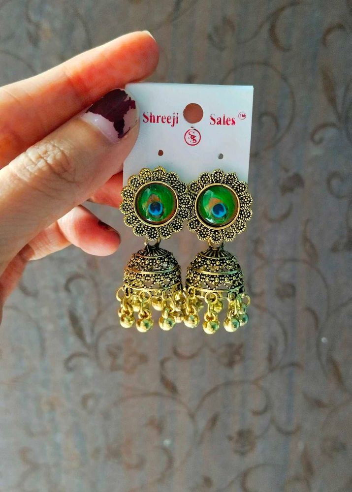 Peacock Jhumka Earrings