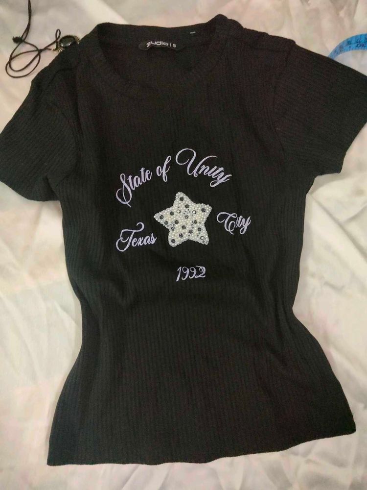 Black Graphic ribbed top