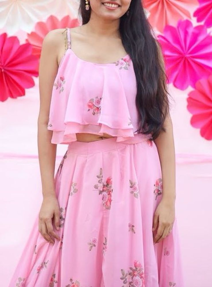 Indiya Pink Floral Layered Cami Top &amp; Maxi Skirt