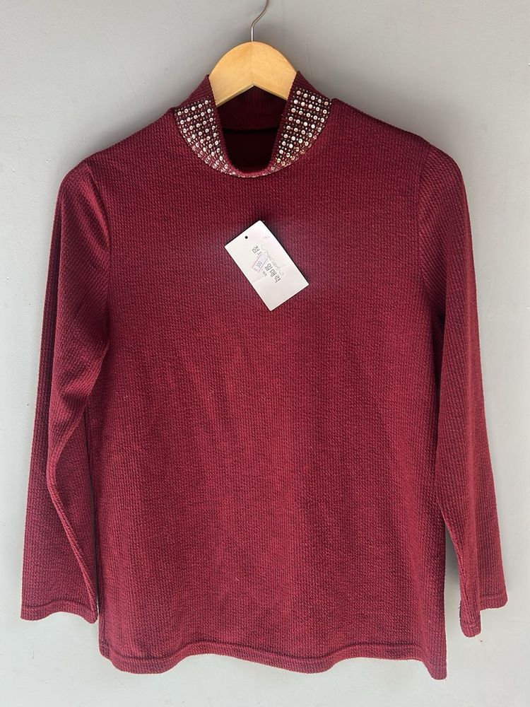 Elegant Maroon Turtleneck Top
