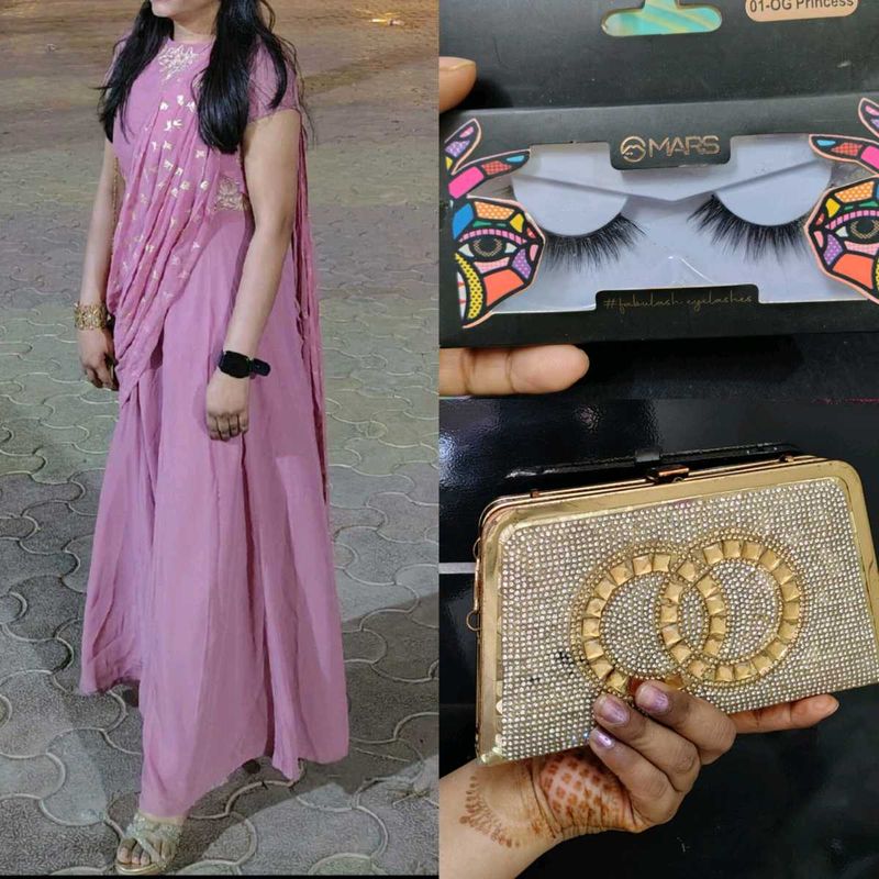 🔥combo indo western gown+purse+eyelashes