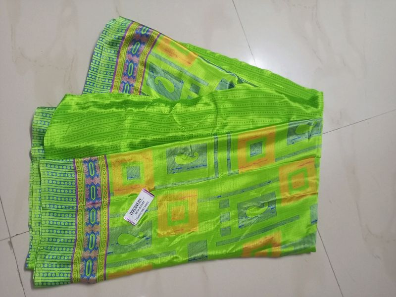 Parrot Green Crepe Butter Silk Saree