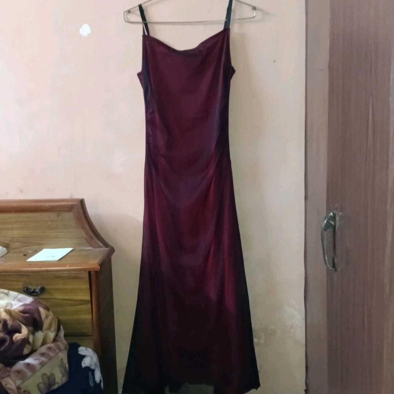 gathered bodycon Burgundy Maxi Slip Dress