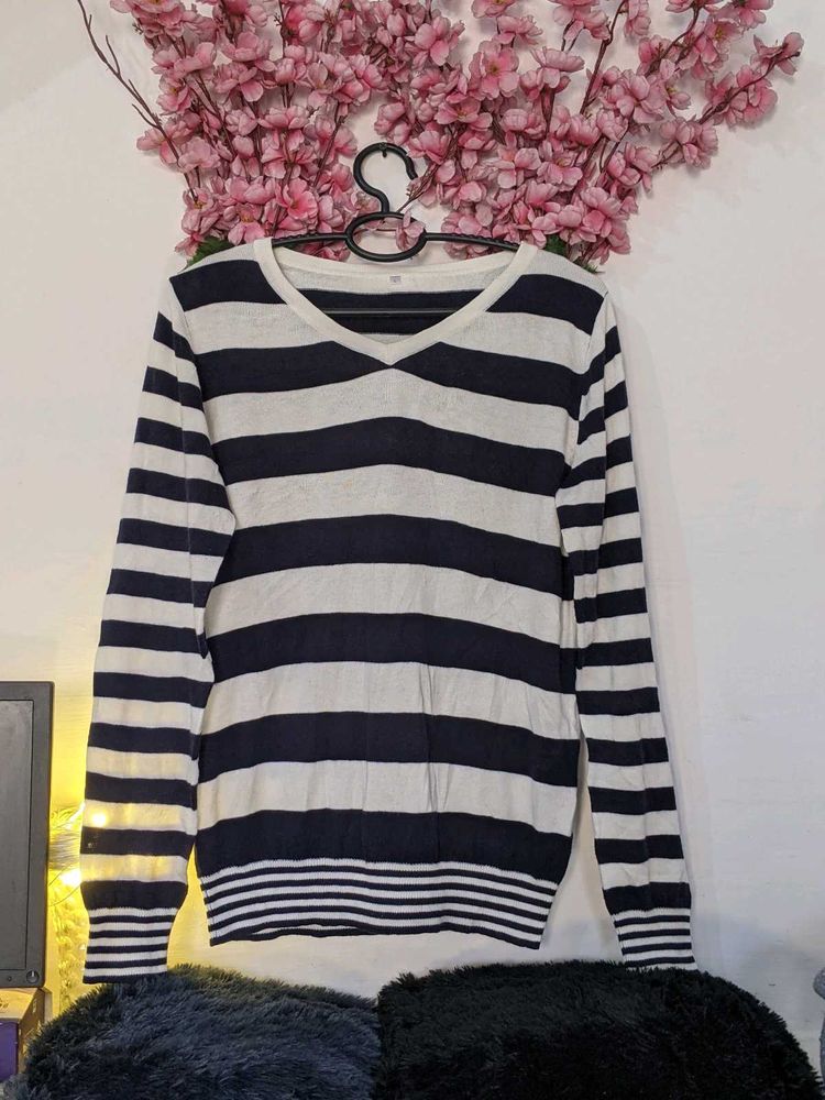 Navy Blue And White Strip Korean Style Sweater
