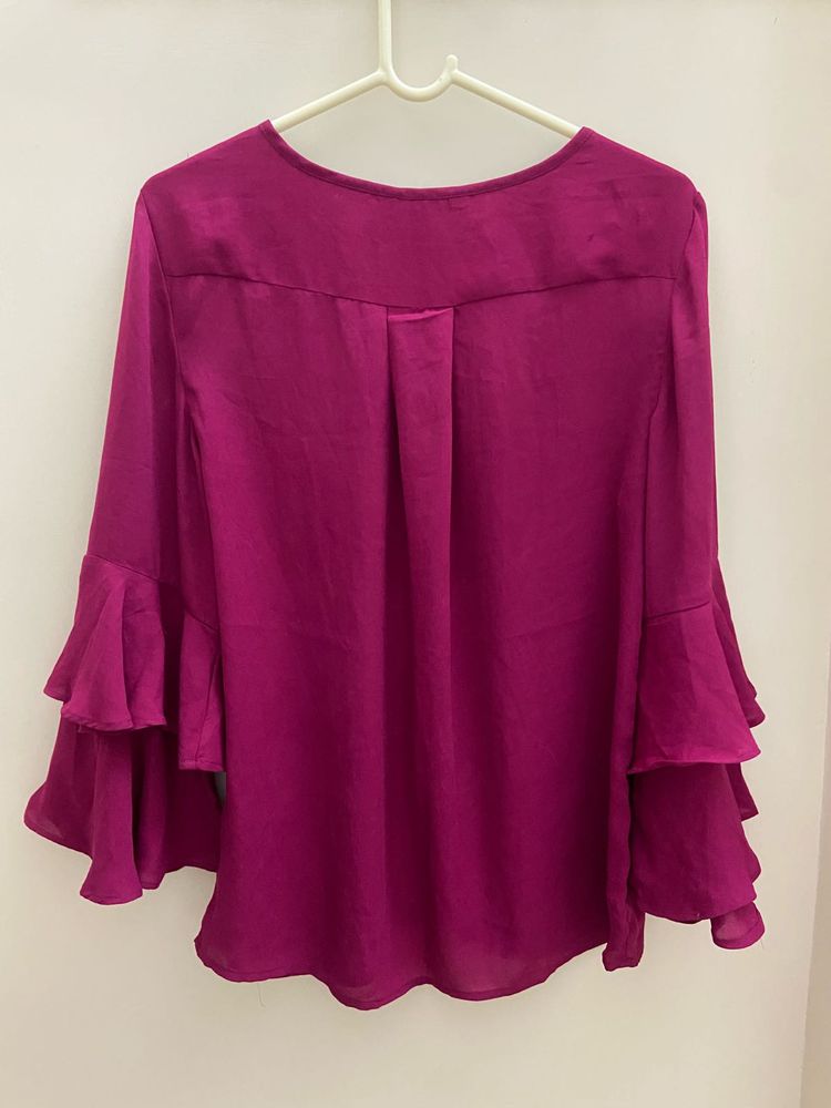 Magenta Ruffle Sleeve Top