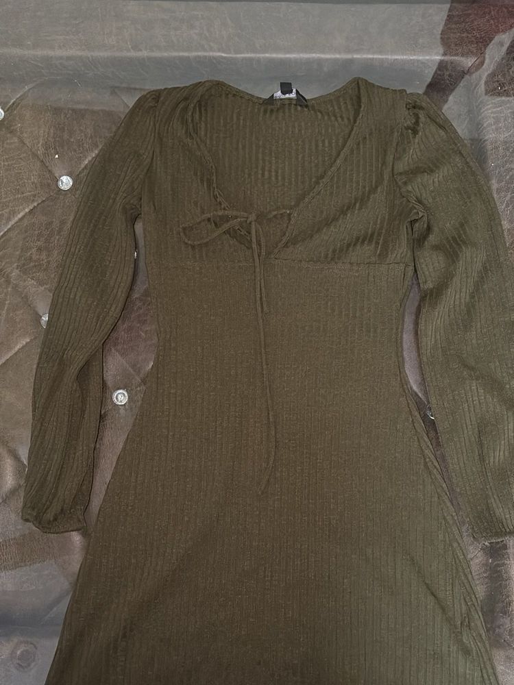 Ribbed Tie-Front Mini Dress