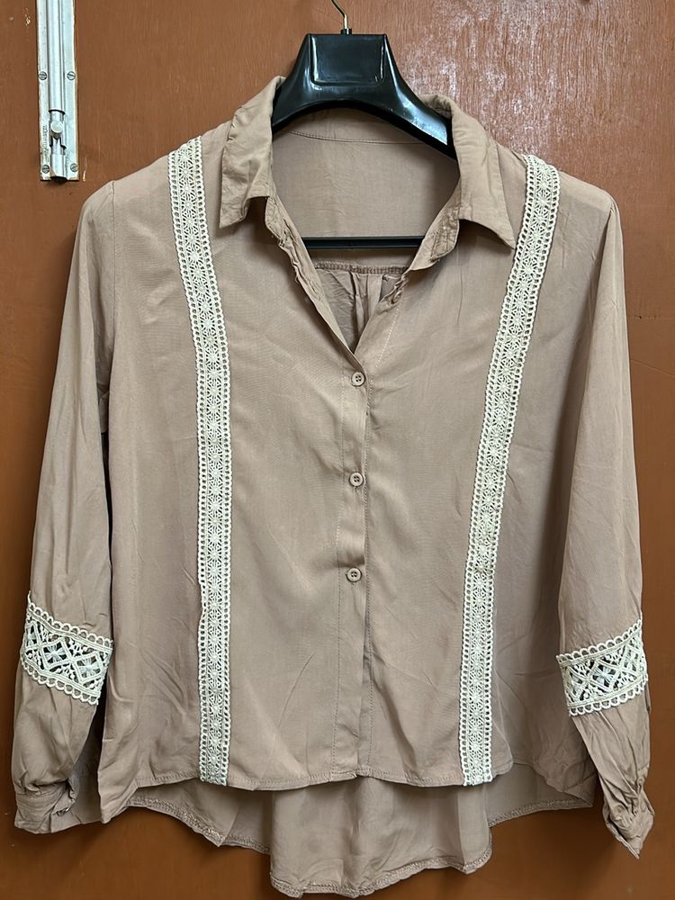 Lace Trim Button-Down Top