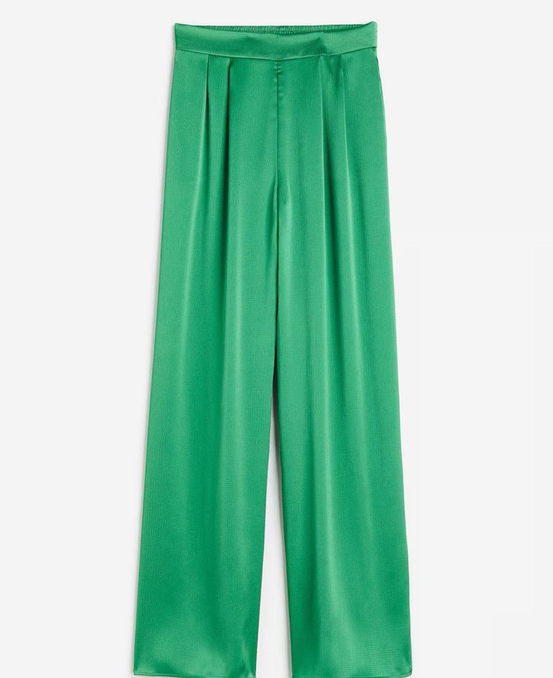 NEW H&amp;M Green Festive Wide Leg Pants