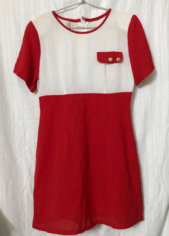Red &amp; White Short Sleeve Dress