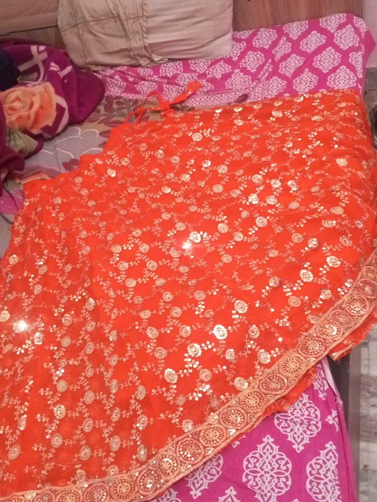Orange Sequin Embellished Lahenga